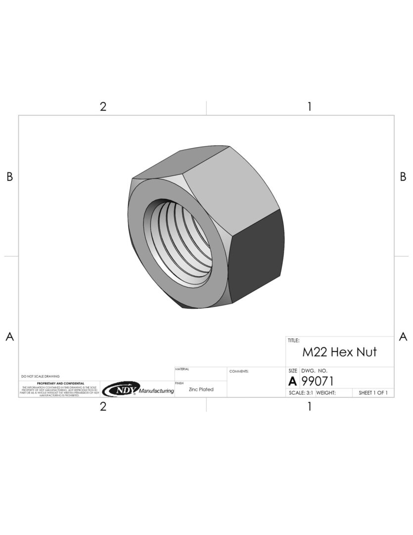 A drawing of an M22 Hex Nut on a sheet of paper.