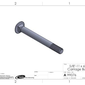 A drawing of a 5/8"-11 x 6" Carriage Bolt and nut.