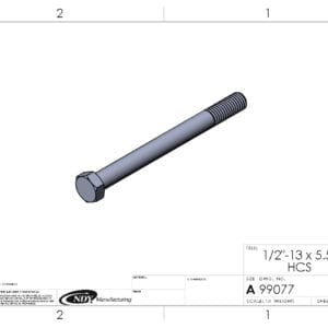 A drawing of a 1/2" - 13 x 5.5" HCS bolt and nut.