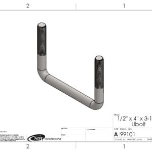 A drawing of a 1/2" x 4" x 3-1/4" Ubolt with a screw on it.