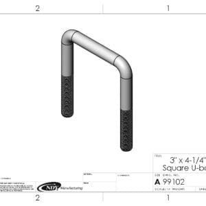 A drawing of a 3" x 4-1/4" - Square U-Bolt with a handle.