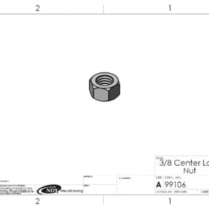 A black and white drawing of a 3/8"-16 Center Lock Hex Nut.