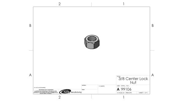 A black and white drawing of a 3/8"-16 Center Lock Hex Nut.