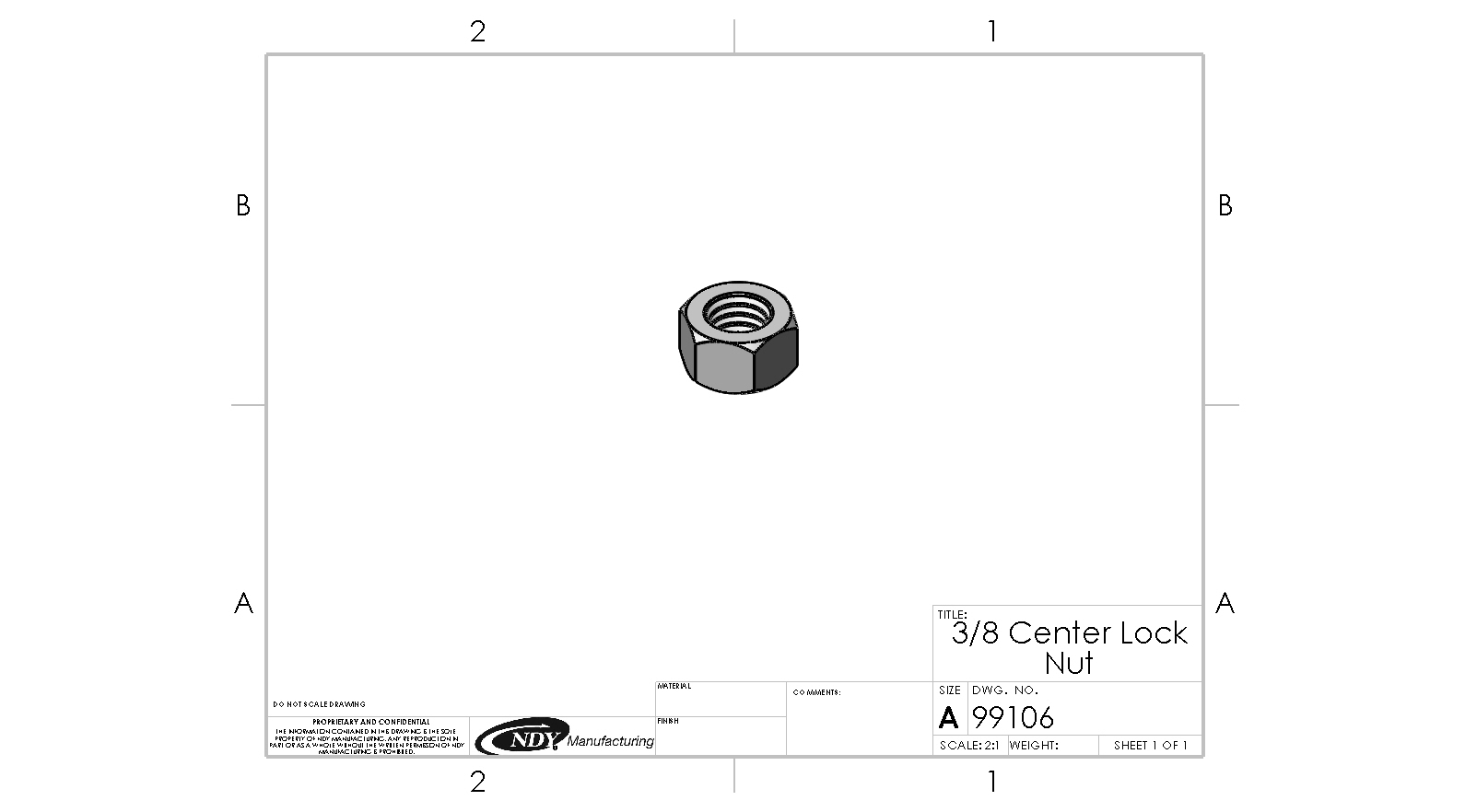 A black and white drawing of a 3/8"-16 Center Lock Hex Nut.