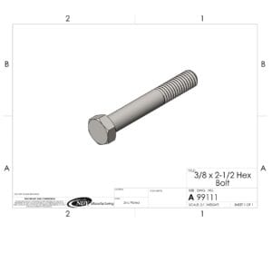 A drawing of a 3/8" x 2-1/2 " HCS bolt on a sheet of paper.
