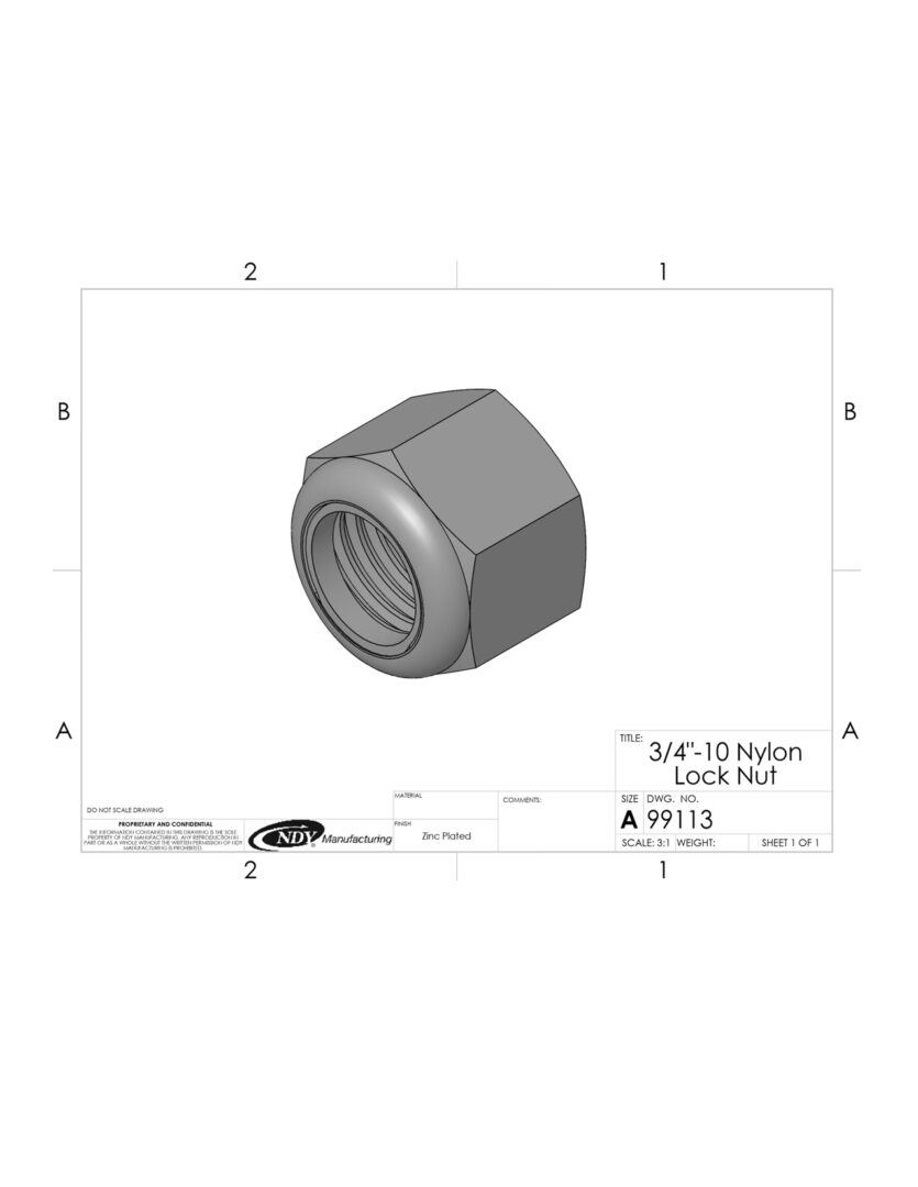 A drawing of a 3/4"-10 Nylon Lock Nut with a 3/4"-10 Nylon Lock Nut on it.