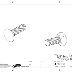 A drawing of a 1/2"-13 x 1-1/4" Carriage bolt.