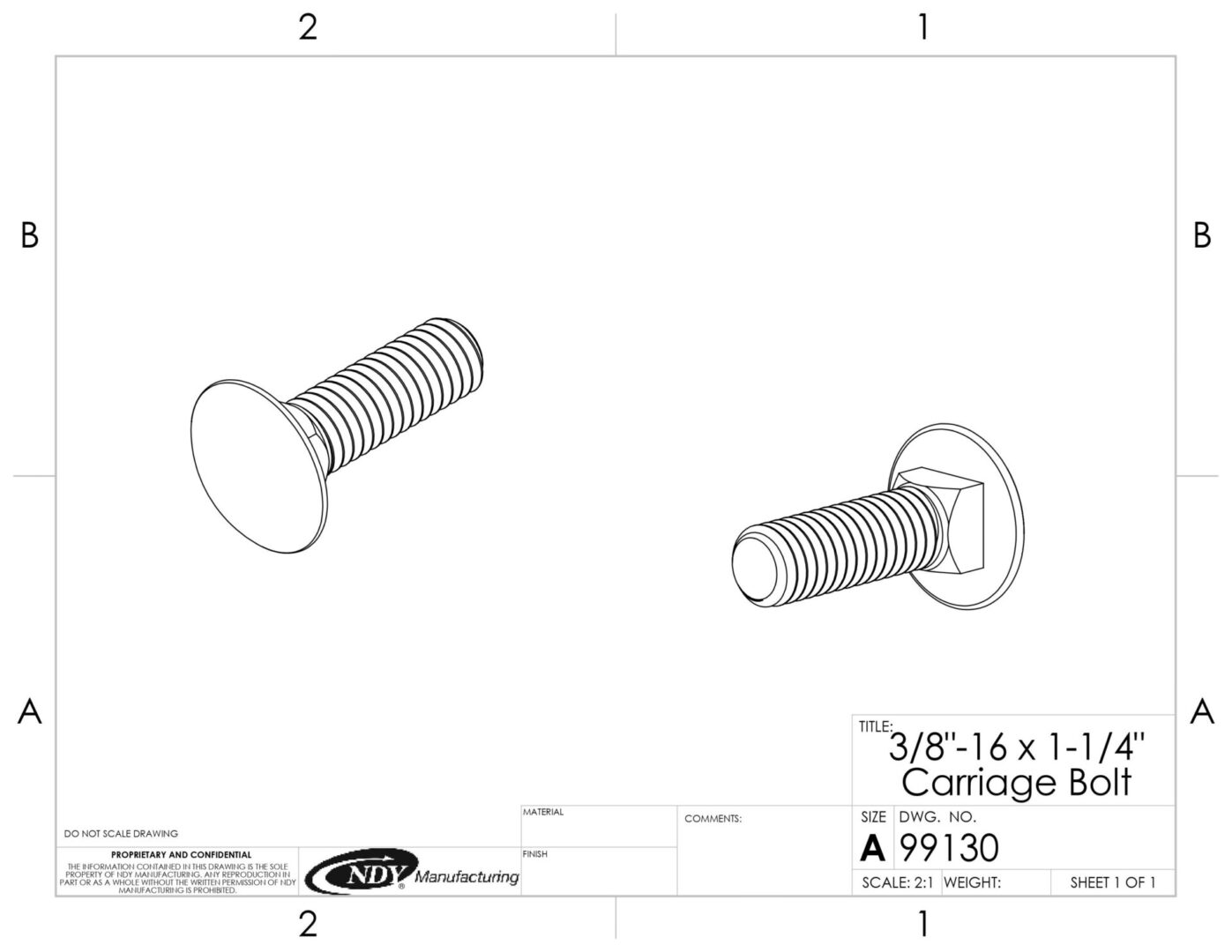 A drawing of a 1/2"-13 x 1-1/4" Carriage bolt.