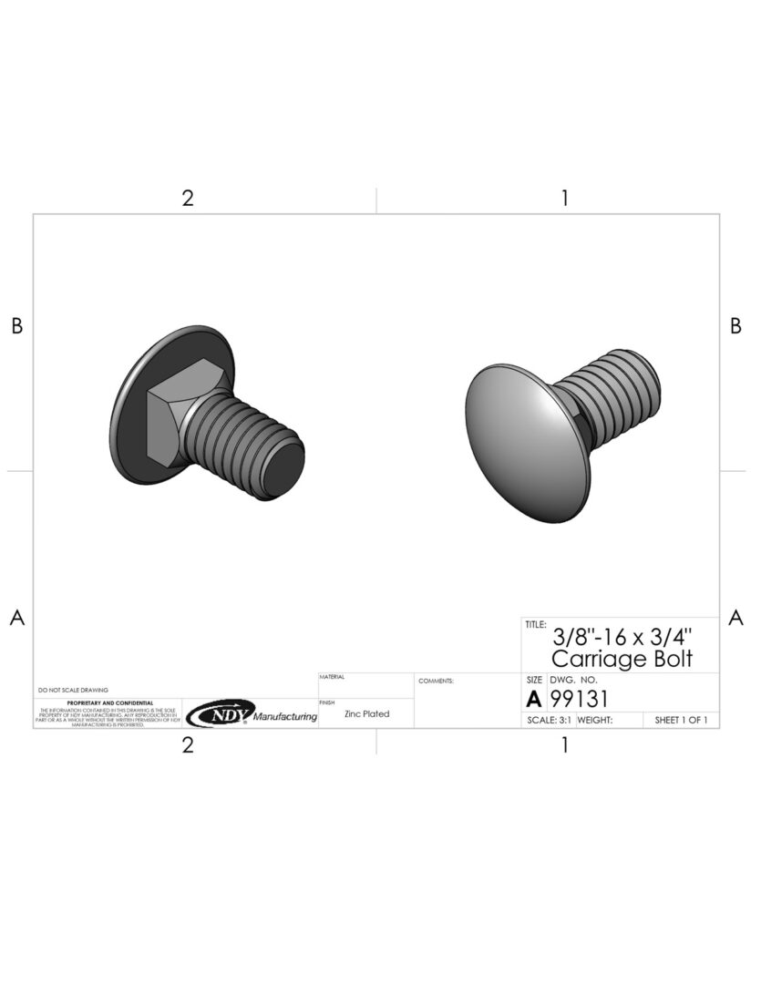 A drawing of a 3/8"-16 x 3/4" Carriage Bolt.