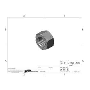 A drawing of a 3/4"-10 Top Lock Nut on a sheet of paper.