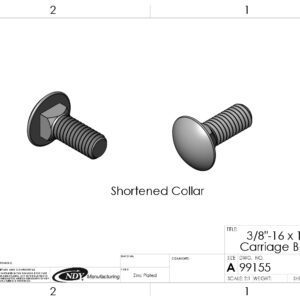 A drawing of a 3/8"-16 x 1" Carriage Bolt.