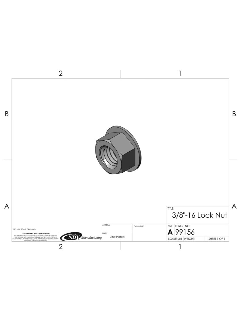 A drawing of a 3/8" - 16 Lock Nut on a sheet of paper.