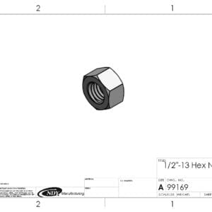 A drawing of a 1/2" - 13 Hex Nut and bolt.