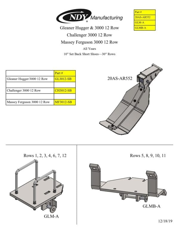 The parts list for the Stalk Stomper for Challenger 3000 Series 12 Row Corn Head.