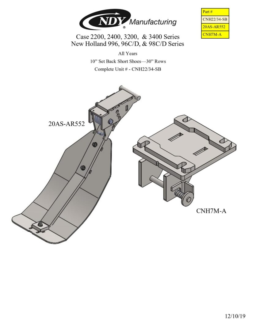 A diagram showing the parts of Stalk Stompers for Case 2200, 2400, 3200, 3400 Series New Holland 996, 96C/D, 98C/D Series Corn Head.