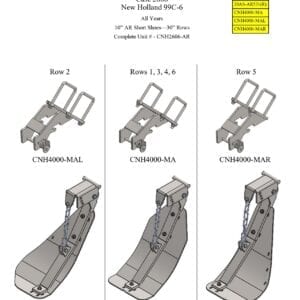 A diagram showing the different parts of a Stalk Stomper for Case 2606 Series and New Holland 99C-6 Series Corn Head machine.