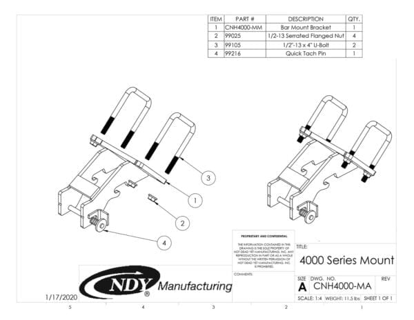 A diagram showing the parts for the Stalk Stomper Center Mount Assembly for Case/ New Holland 4000/2600 Series Corn Head.