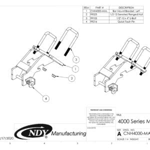A diagram showing the parts for the Stalk Stomper Left Offset Mount Assembly for Case and New Holland 4000/2600 Series Corn Head.