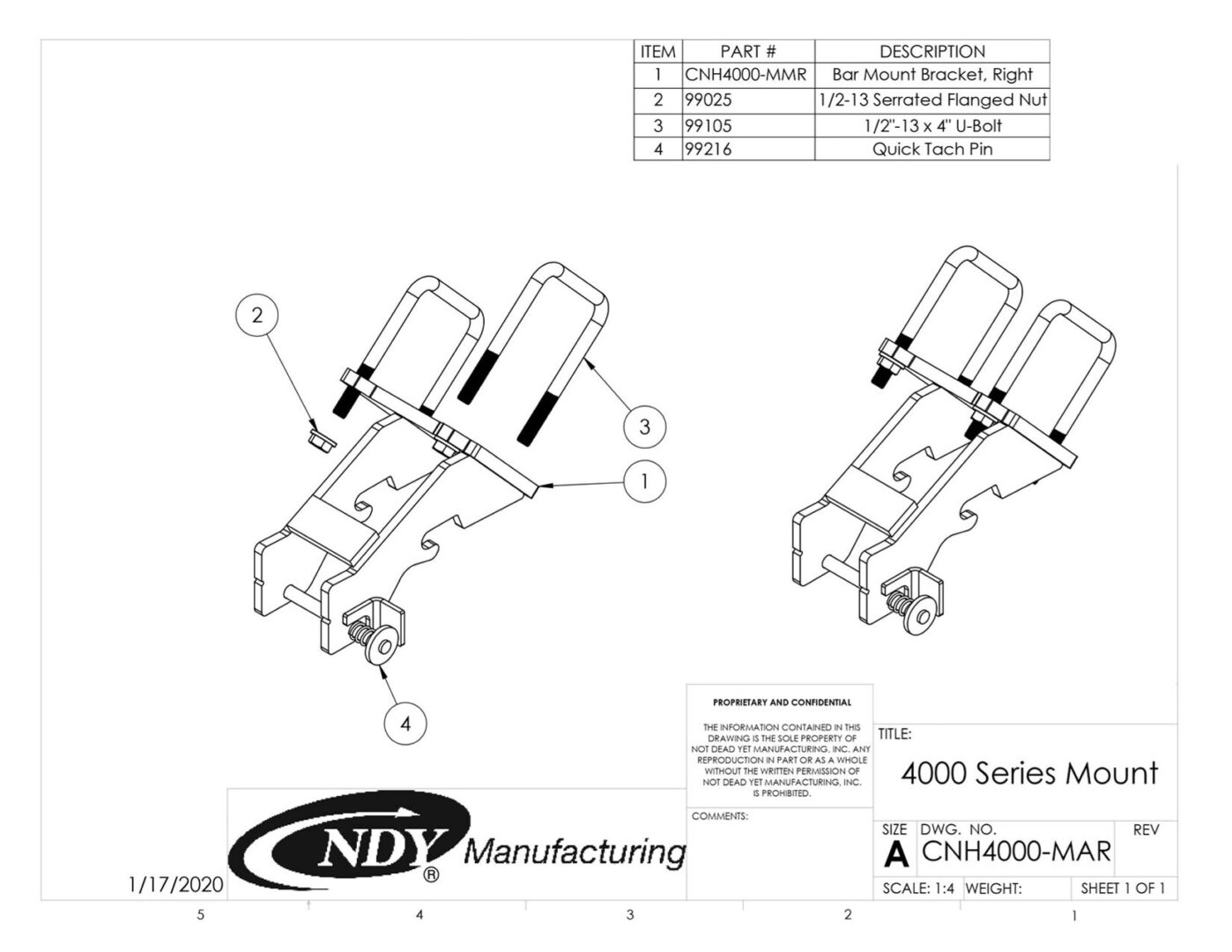 A diagram showing the parts for the Stalk Stomper Right Offset Mount Assembly for Case and New Holland 4000/2600 Series Corn Head.