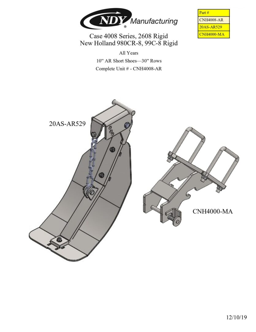 A diagram showing the parts of a Stalk Stomper for Case 4008 Series, 2608 Rigid and New Holland 980CR-8, 99C-8 Rigid Corn Head skid steer loader.