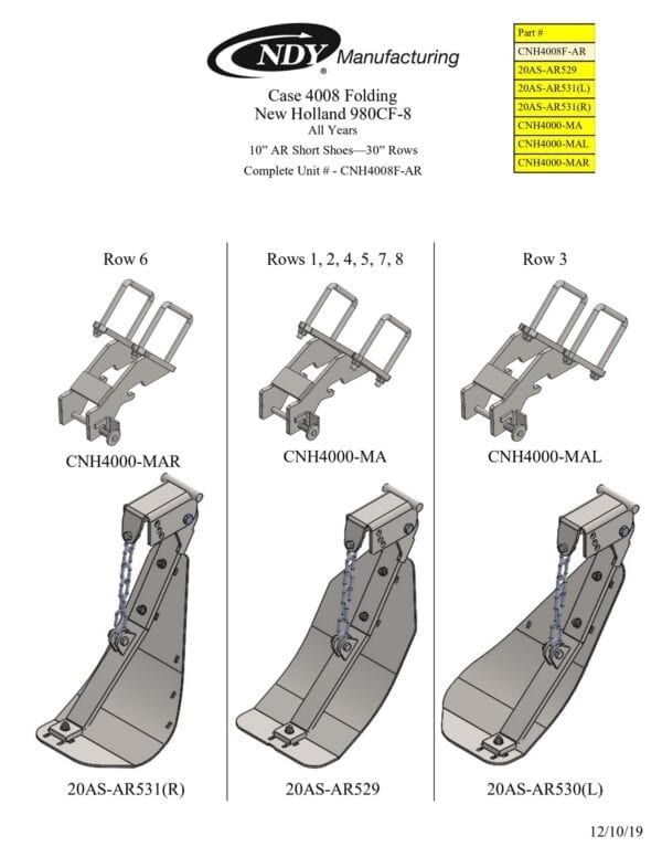 A diagram showing the different parts of a Stalk Stomper for Case 4008 Folding and New Holland 980CF-8 Series Corn Head.