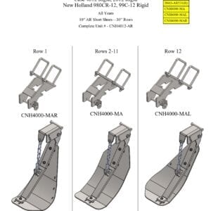 A diagram showing the different parts of Stalk Stompers for Case 4012 Rigid, 2612 Rigid and New Holland 980CR-12, 99C-12 Rigid Corn Head.