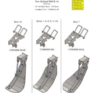 A diagram showing the different parts of Stalk Stompers for Case 4012 Folding and New Holland 980CF-12 Series Corn Head.