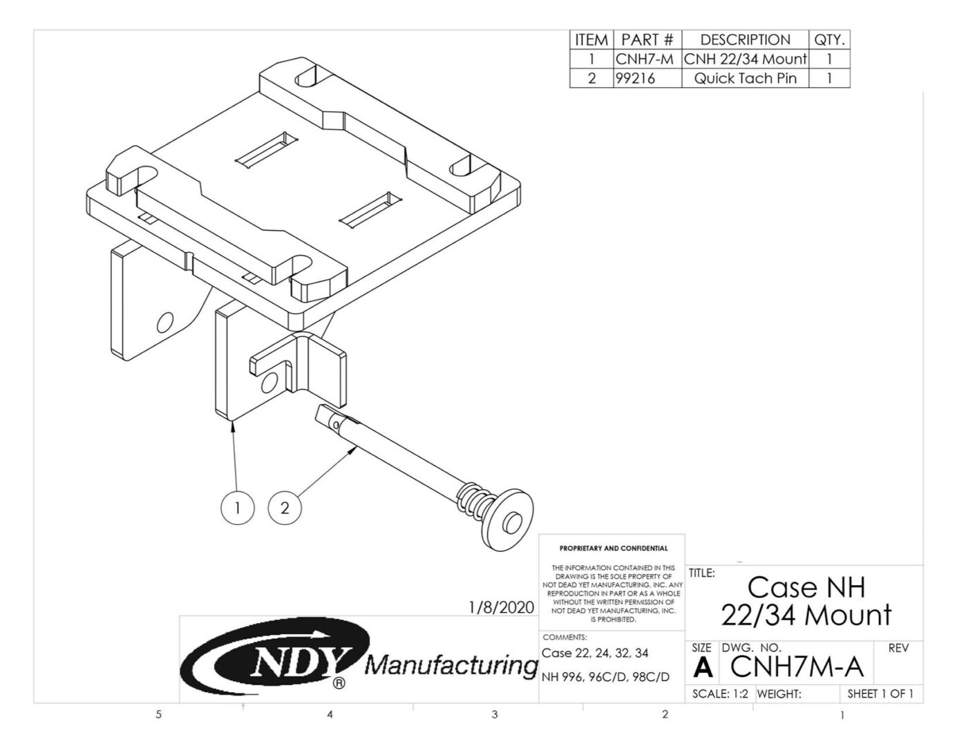 A drawing of a Stalk Stomper Universal Mount Assembly for Case IH 2200, 2400, 3200, 3400 Series and New Holland 996, 96C/D, 98C/D Series Corn Head for a machine.