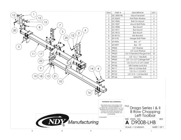 A diagram showing the parts of a Stalk Stomper for Drago Series I & II 8 Row Chopping Corn Head.