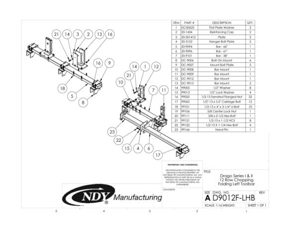A diagram showing the parts of a Stalk Stomper for Drago Series I & II 12 Row Chopping, Folding Corn Head.