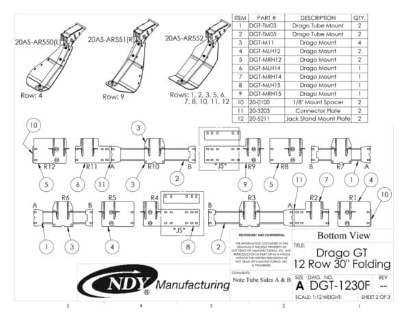 A diagram showing the parts of a Stalk Stomper for Drago GT Series 12 Row Folding Corn Head.