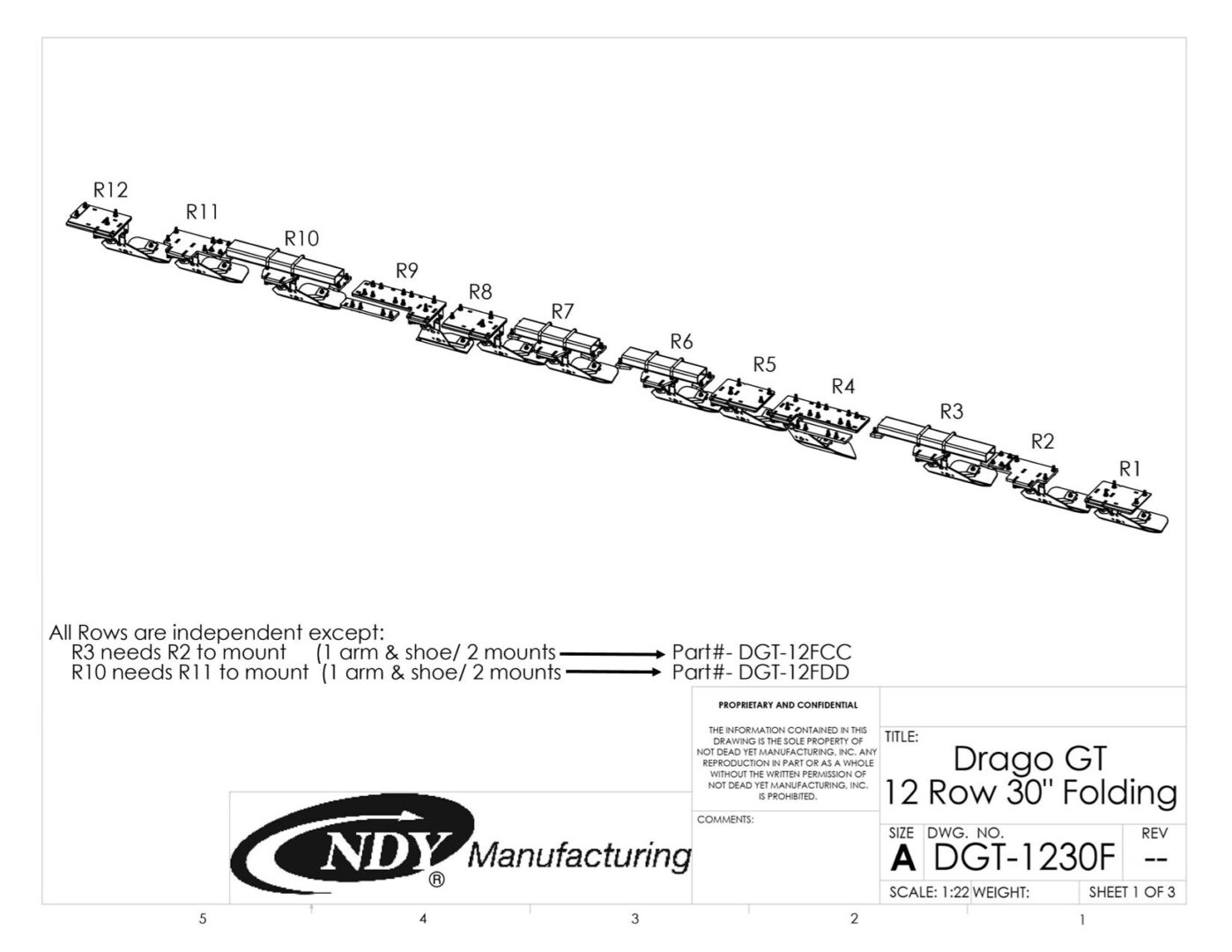 A diagram showing the parts of a Stalk Stomper for Drago GT Series 12 Row Folding Corn Head machine.