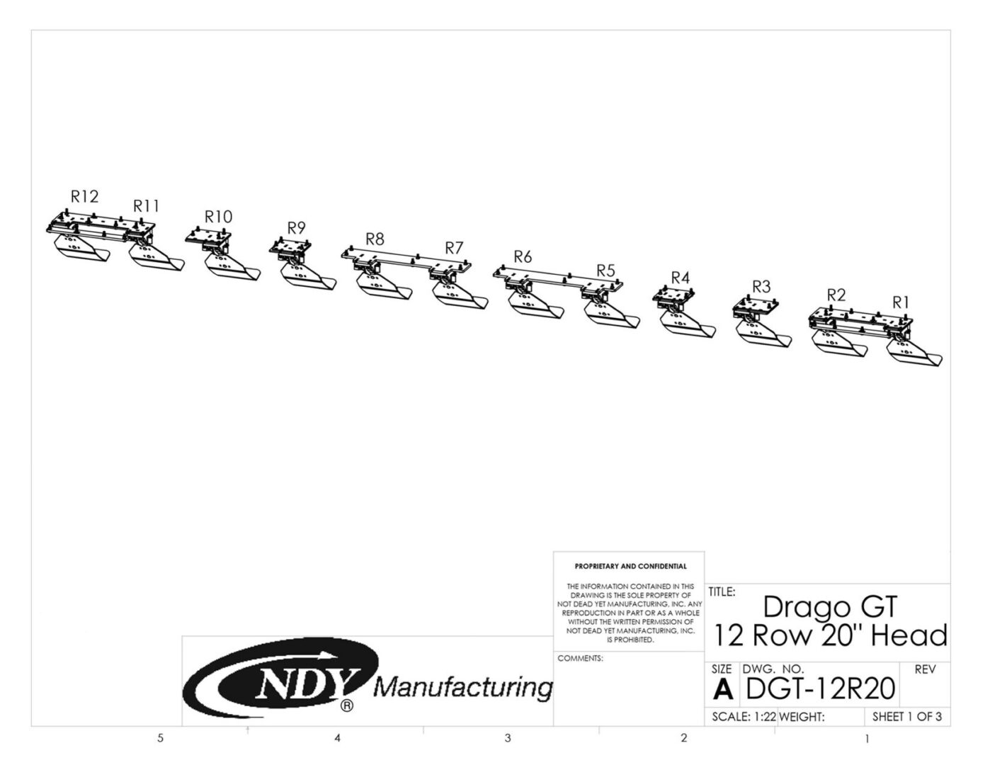 A diagram showing the parts of a Stalk Stomper for Drago GT Series 12 Row 20" Corn Head.