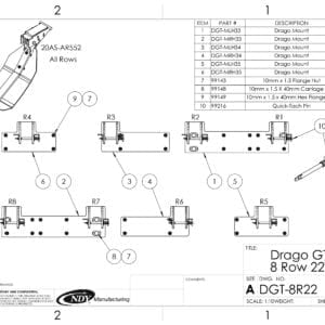 A diagram showing the parts of a Stalk Stomper for Drago GT Series 8 Row 22" Corn Head.