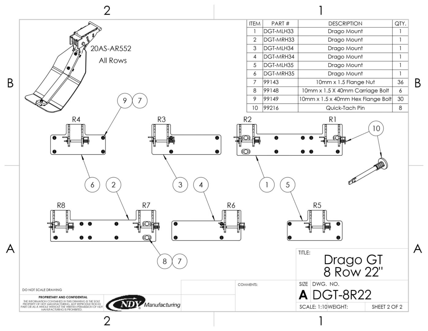 A diagram showing the parts of a Stalk Stomper for Drago GT Series 8 Row 22" Corn Head.