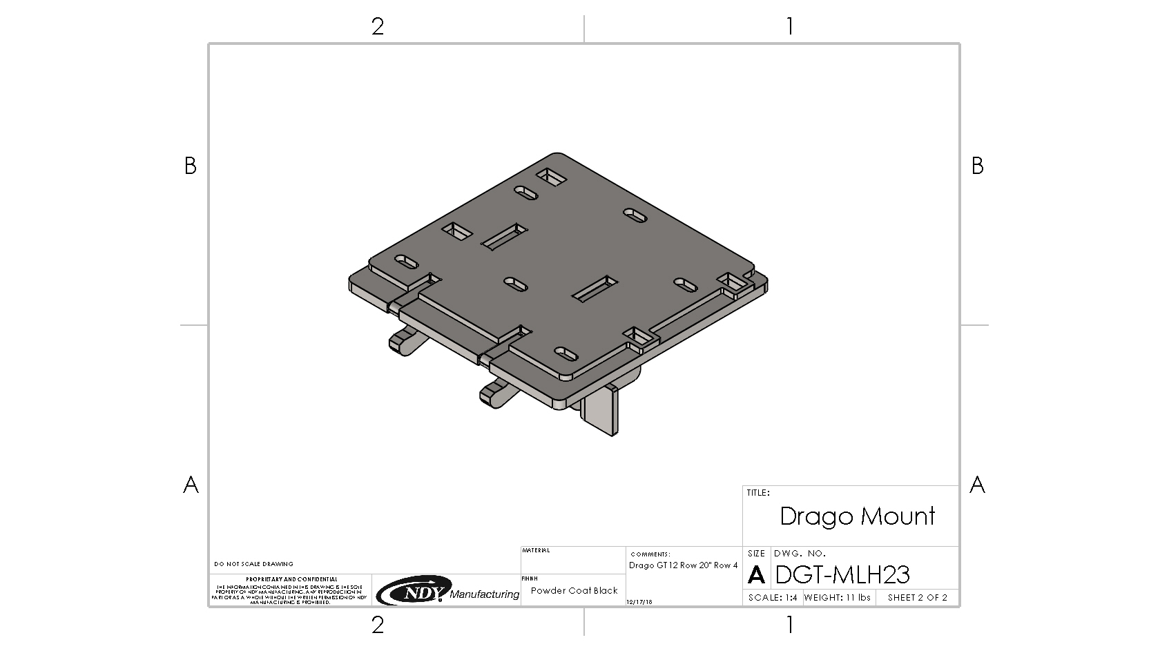 A drawing of a Stalk Stomper Mount for Drago GT - Left with a switch on it.