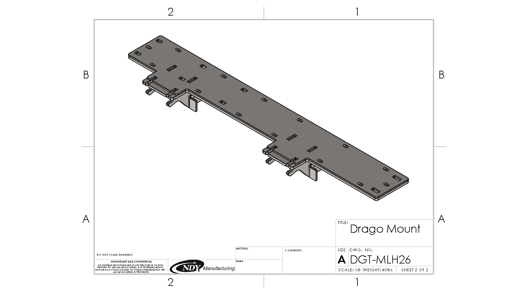 A drawing of a Stalk Stomper Double Mount for Drago GT - Left for a door.