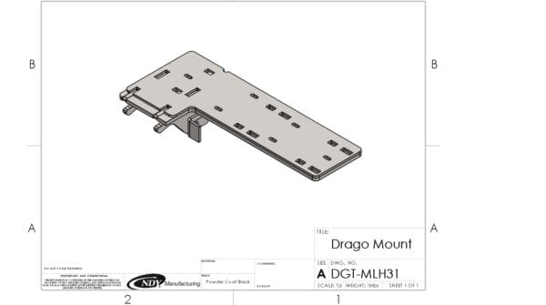 A drawing of the Stalk Stomper Mount for Drago GT - Left.
