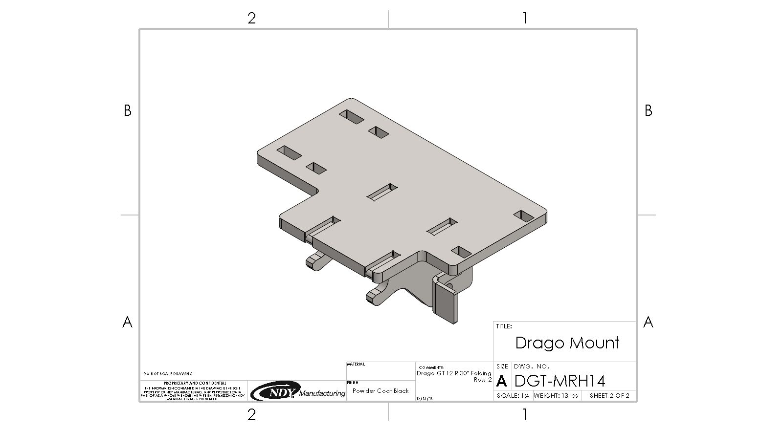A drawing of a Stalk Stomper Mount for Drago GT - Right.