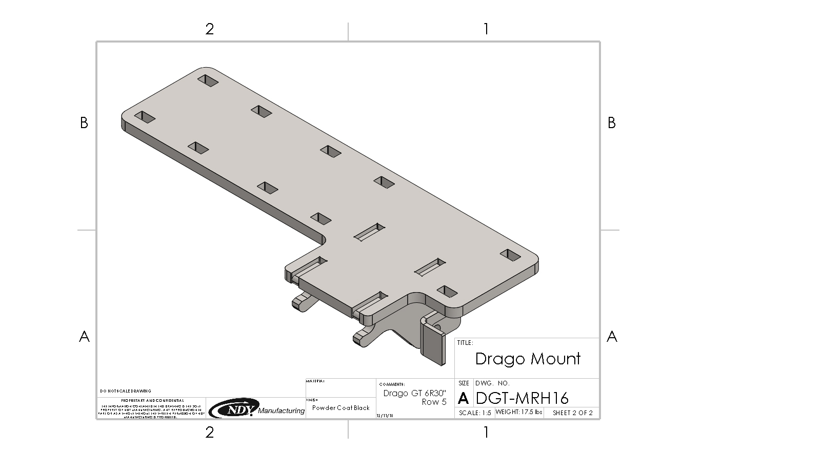 A drawing of a Stalk Stomper Mount for Drago GT - Right.