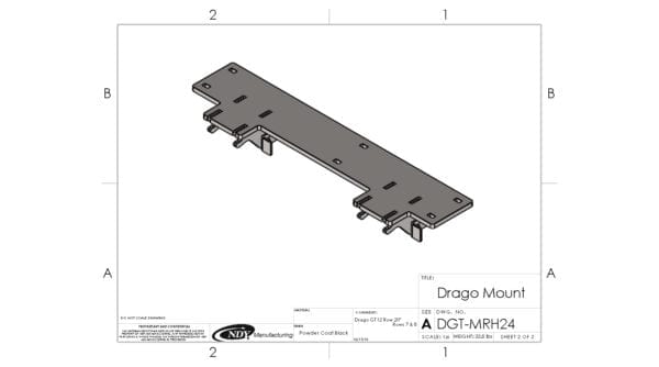 A drawing of a Stalk Stomper Mount for Drago GT - Right for a device.