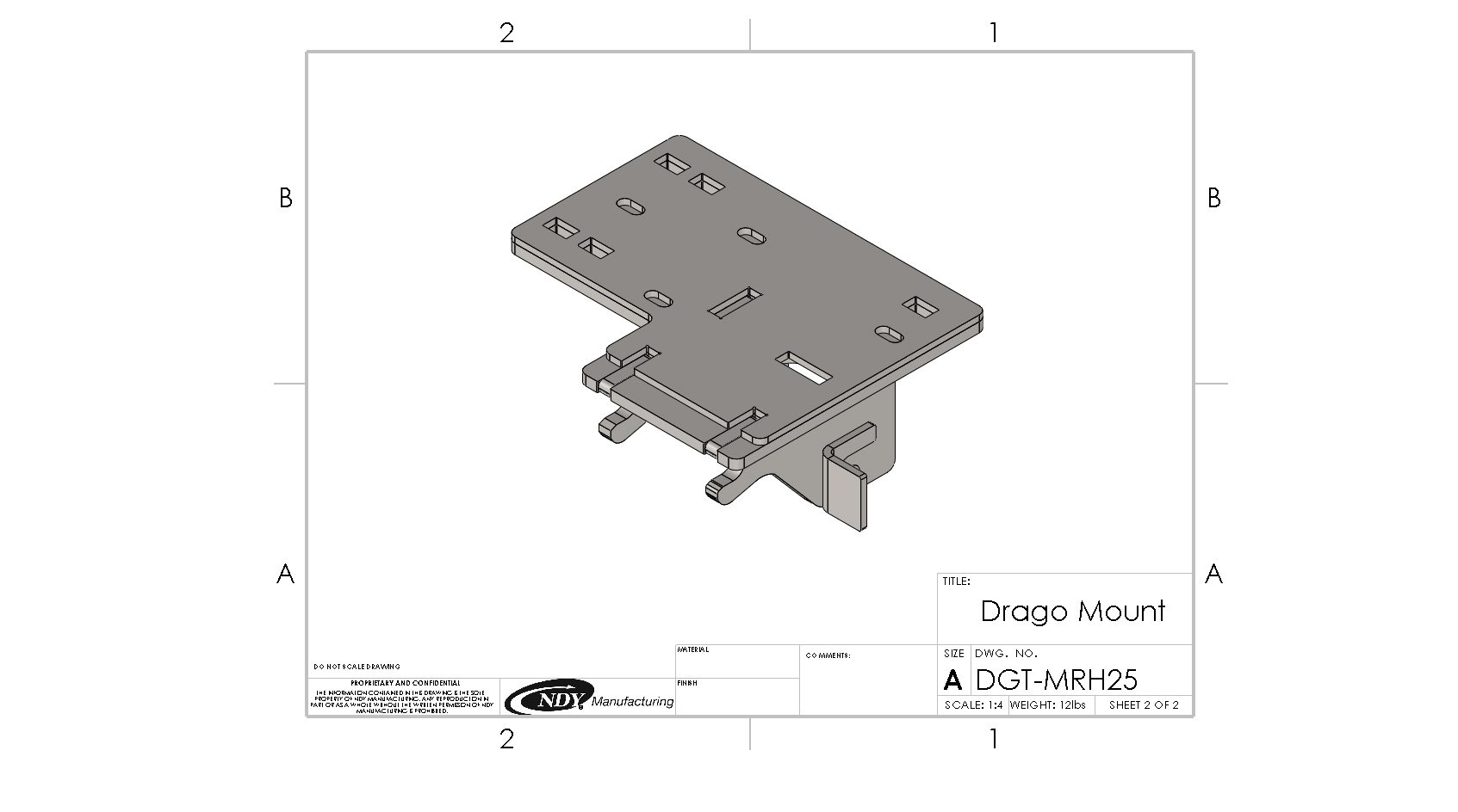 A drawing of a Stalk Stomper Mount for Drago GT - Right for a door.