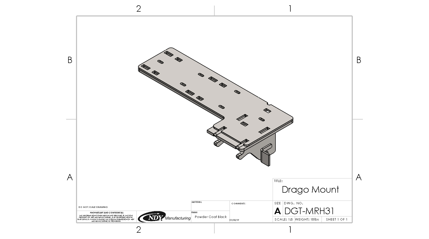 A drawing of a Stalk Stomper Mount for Drago GT - Right for a device.