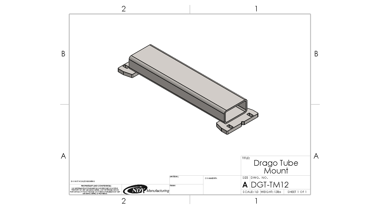 A drawing of a Stalk Stomper Tube Mount for Drago GT.