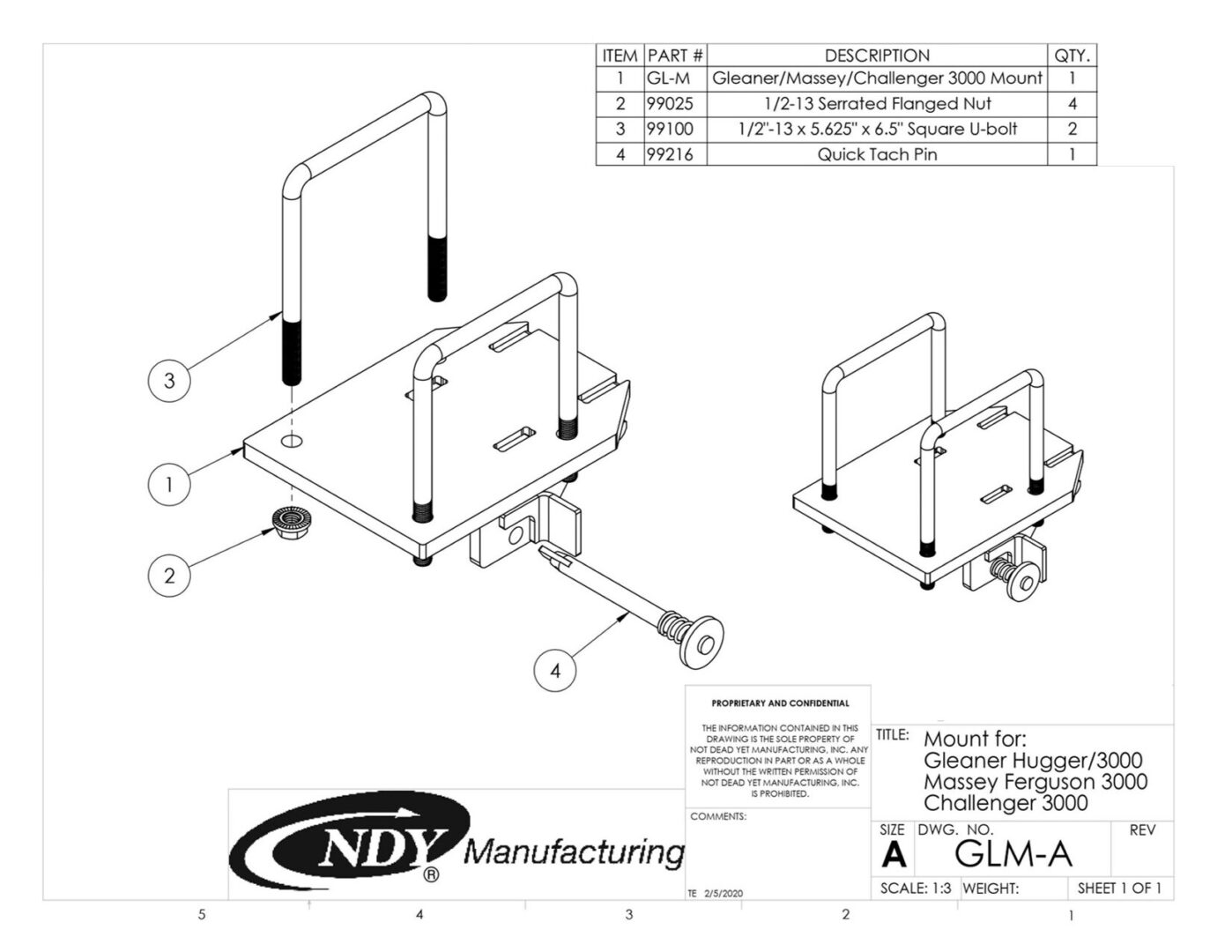 Ndy manufacturing Stalk Stomper Mount for Gleaner Hugger and 3000, Massey Ferguson 3000, and Challenger 3000 Series.