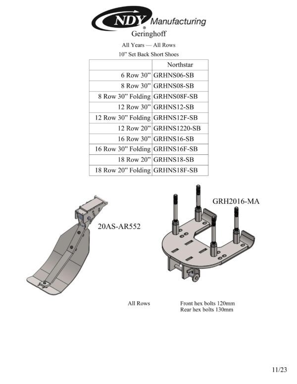 Ndy manufacturing - Stalk Stomper for Geringhoff NorthStar Series 8 Row Folding Corn Head