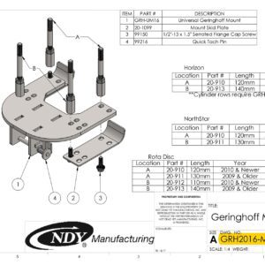 A diagram showing the parts of the Stalk Stomper Universal Mount for Geringhoff NorthStar/Patriot, Horizon, RotaDisc Corn Head.