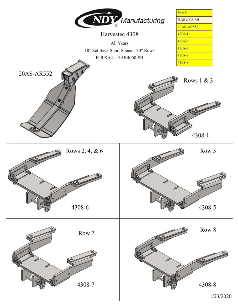A diagram showing the different parts of a Stalk Stomper for Harvestec 4000 Series 8 Row Corn Head.