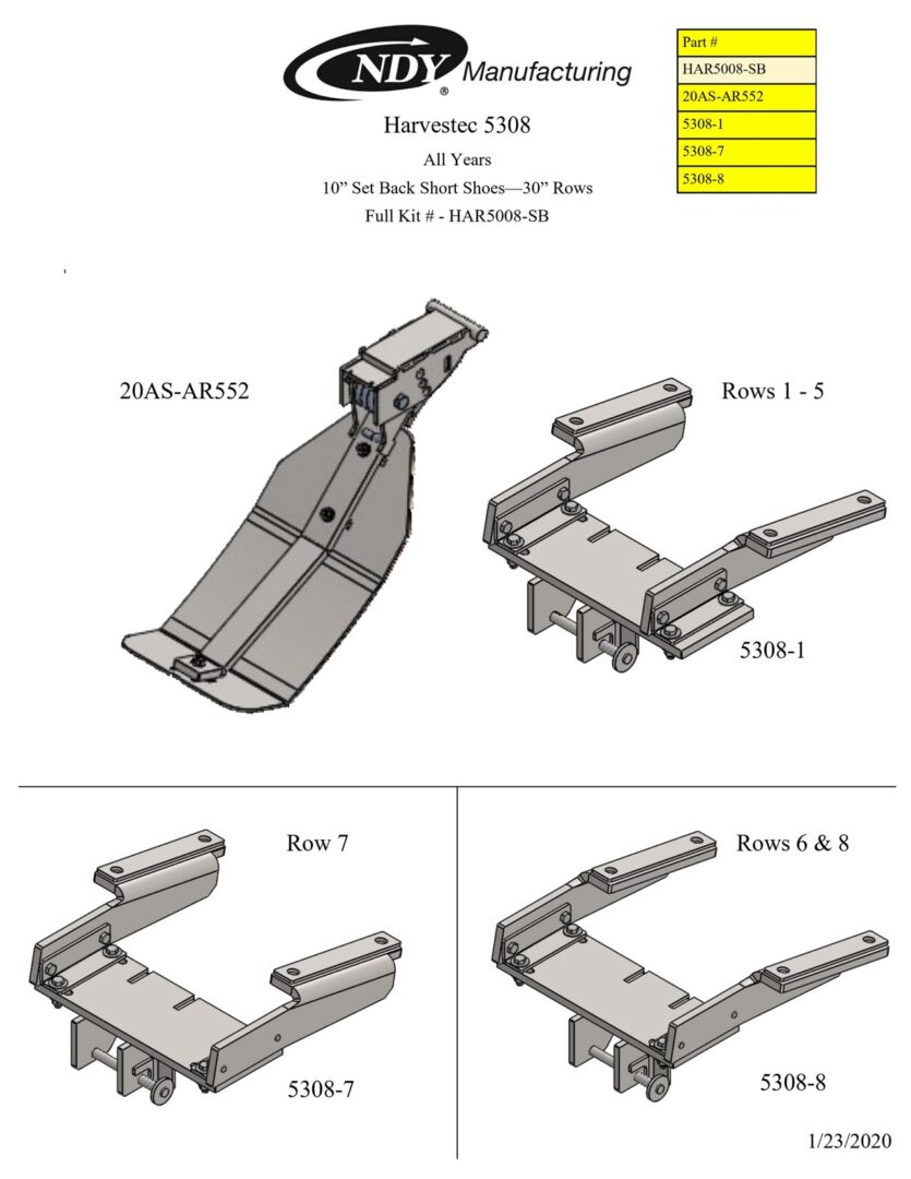 A diagram showing the different parts of a Stalk Stomper for Harvestec 5000 Series 8 Row Corn Head.