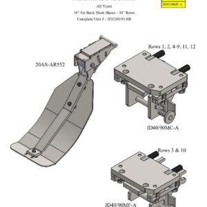 A diagram showing the different parts of the Stalk Stomper for John Deere 1243/1293 Series 30” Corn Head machine.